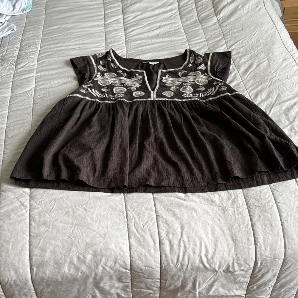 Lucky Brand Black and White Embroidered Blouse
